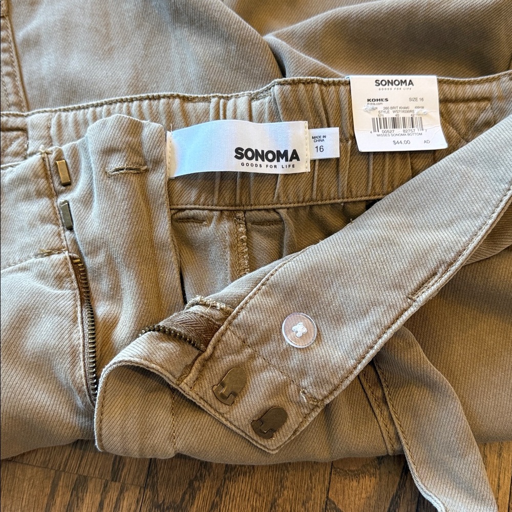 NWT Sonoma Tan Casual Tie-Waist mid-rise relaxed capri Pants size 16 - Picture 6 of 11